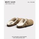 厚底包头半拖女鞋 毛毛勃肯鞋 一脚蹬加绒博肯棉鞋 秋冬季 女2025新款