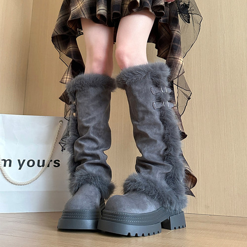 小个子松糕厚底高筒雪地靴女