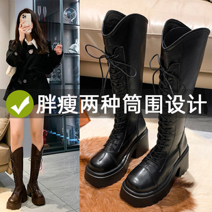 增高小个子高跟长筒靴女2025新款 秋冬粗腿胖mm大筒围高筒骑士靴子
