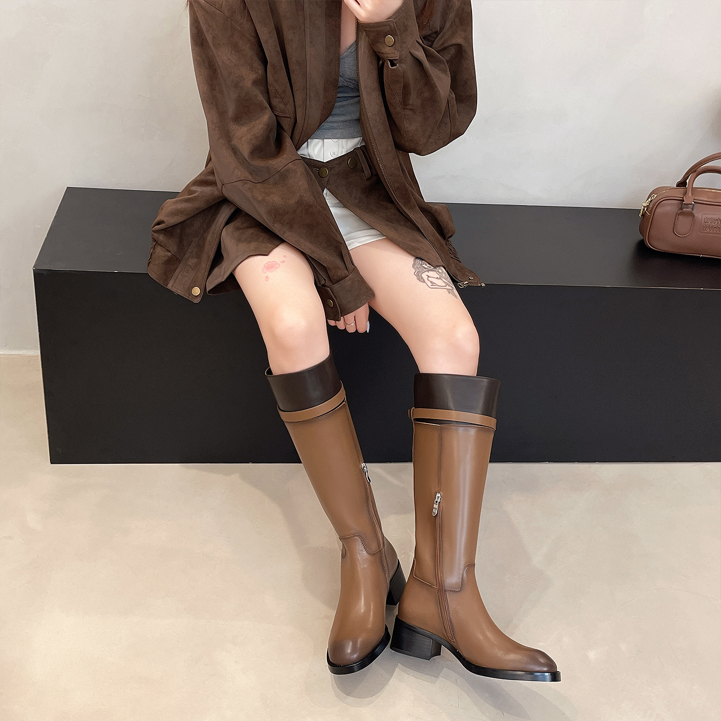 粗跟复古长靴女2025秋冬季新款