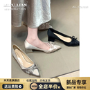 女2025春季 通勤鞋 新款 浅口鞋 百搭甜美蝴蝶结韩版 气质缎面尖头单鞋