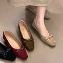 女2025秋季 通勤鞋 新款 一脚蹬浅口瓢鞋 方头蝴蝶结低跟单鞋 浅口单鞋