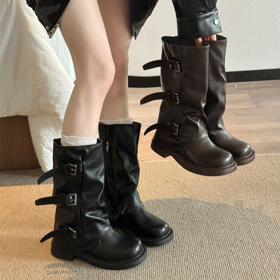 复古裤管靴长筒靴女2025秋季新款