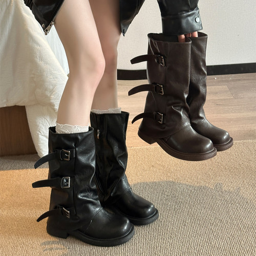 复古裤管靴长筒靴女2025秋季新款