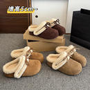 棉拖鞋 内增高厚底加绒勃肯鞋 外穿2025秋冬新款 女款 包头半拖毛毛鞋
