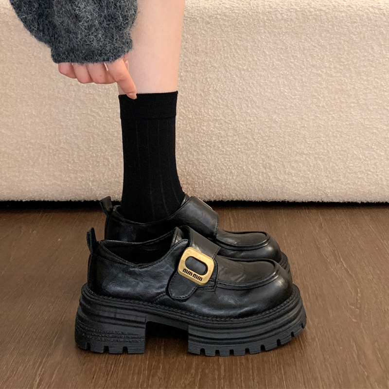 厚底粗高跟魔术贴英伦风小皮鞋女