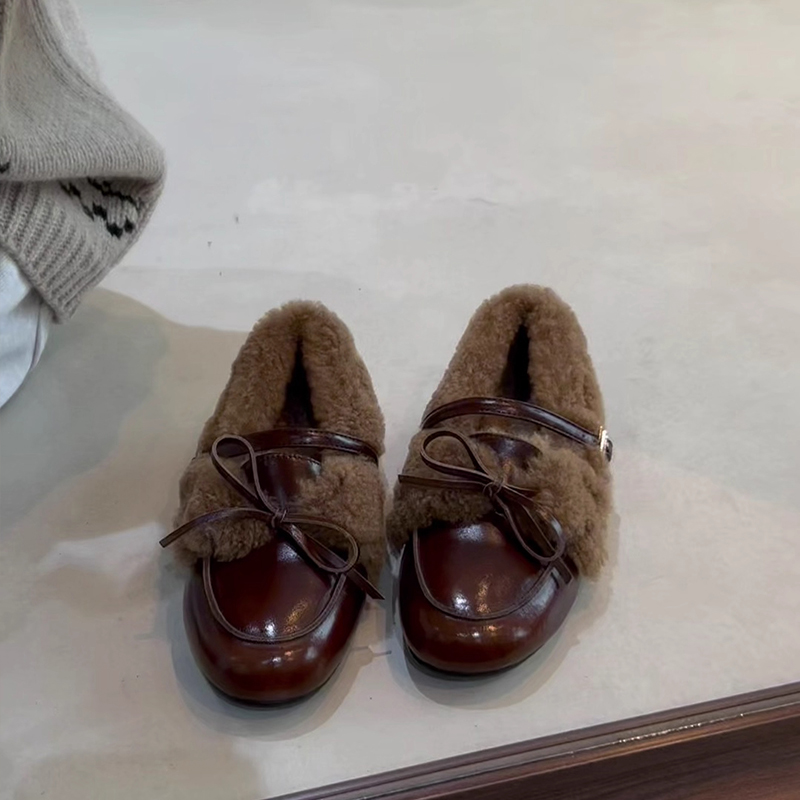 玛丽珍内增高毛毛保暖棉鞋小皮鞋