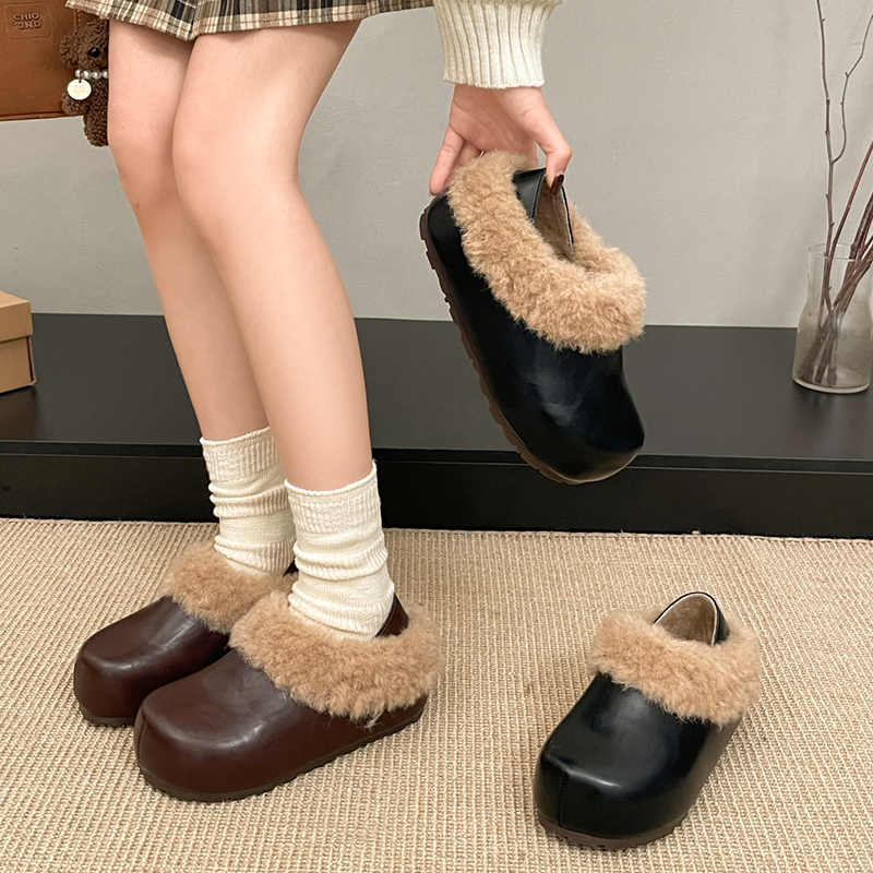 厚底皮面内增高加绒勃肯鞋女