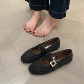 女外穿2025冬季 单鞋 鞋 法式 一脚蹬毛毛鞋 加绒豆豆鞋 子女鞋 玛丽珍鞋