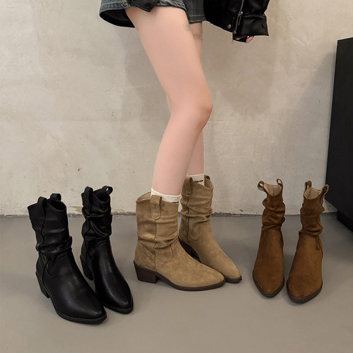 粗跟短靴堆堆靴子女2025秋季新款