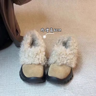 内增高复古加绒厚底乐福毛毛鞋女