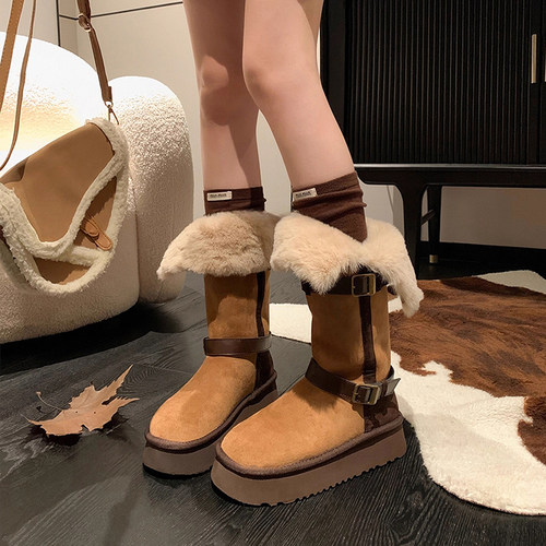 两穿厚底高筒雪地靴女2025冬季