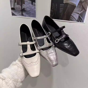 复古风内增高方头浅口单鞋女2026春夏新款百搭玛丽珍包头半拖凉拖