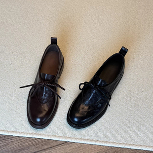 小皮鞋 英伦风系带乐福鞋 复古风高跟单鞋 春季 子 女粗跟圆头2026新款