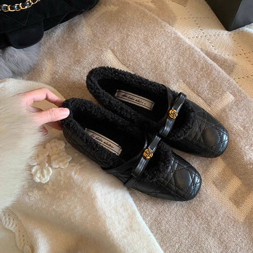 菱格毛毛玛丽珍鞋女2025秋冬