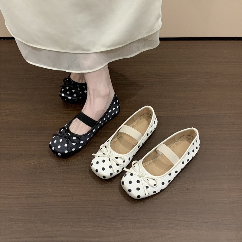 法式复古波点玛丽珍鞋女2026春季新款蝴蝶结平底单鞋子少女风舒适