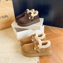 保暖厚底棉鞋子2025新款冬季皮毛一体加绒加厚毛毛勃肯雪地靴女款