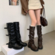 中筒马丁靴女2025秋冬新款 复古英伦内增高粗跟褶皱堆堆裤 管骑士靴
