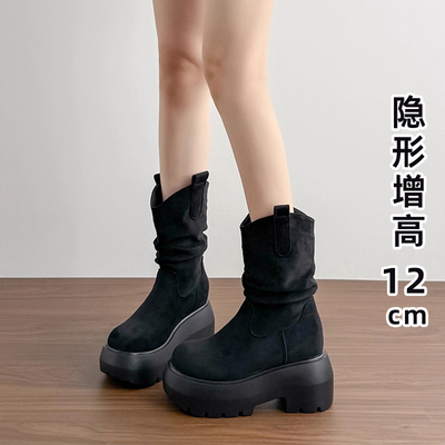 英伦风褶皱堆堆靴短靴女2025新款