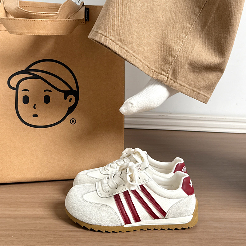 复古平底德训鞋女2026春季新款厚底百搭平底休闲运动小白鞋阿甘鞋