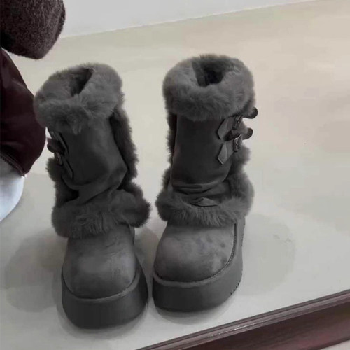 灰色厚底加绒保暖雪地靴女冬季