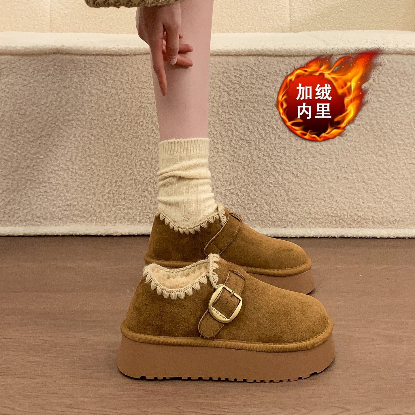 复古加绒勃肯鞋女2025冬季新款