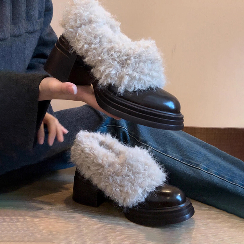 粗高跟鞋复古毛毛鞋女2025秋冬