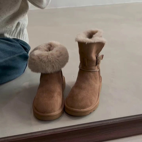 翻边雪地靴女款2025冬季新款加绒