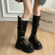 加绒复古长筒靴女2025年新款 冬季 美拉德靴子厚底骑士靴高筒瘦瘦靴