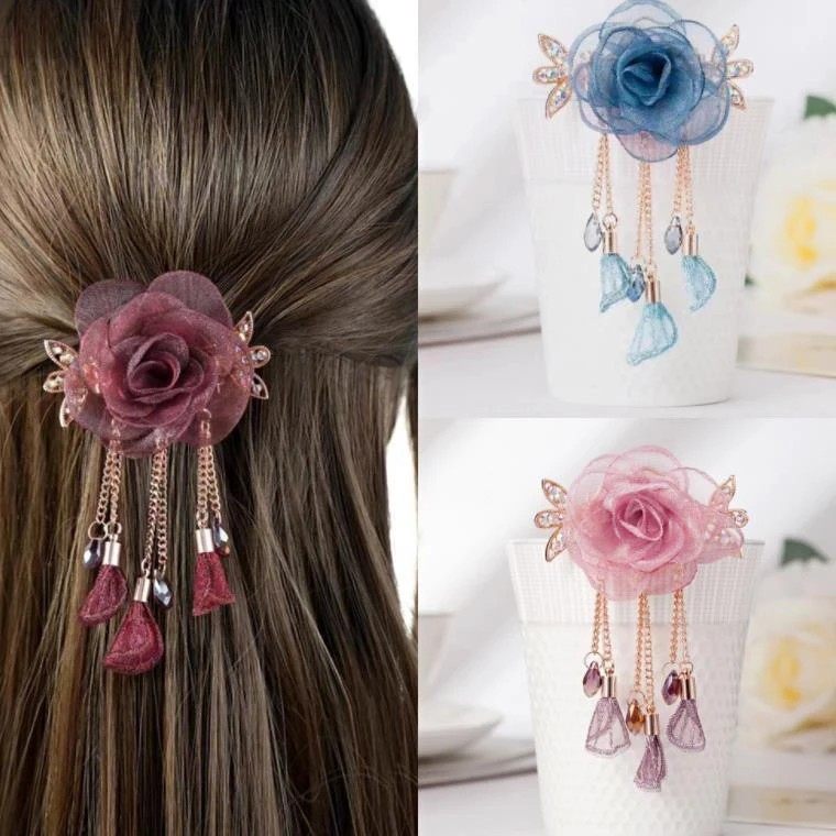 新款女士时尚通勤半披螃蟹夹复古绢纱花朵步摇吊坠抓夹超仙发夹,饰品/流行首饰/时尚饰品新,发饰,淘宝优惠券,粉丝福利购,淘宝优惠卷