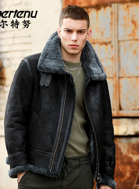 新款皮毛一体男真皮真毛皮草外套经典B3时尚黑色羊羔毛冬季厚大衣
