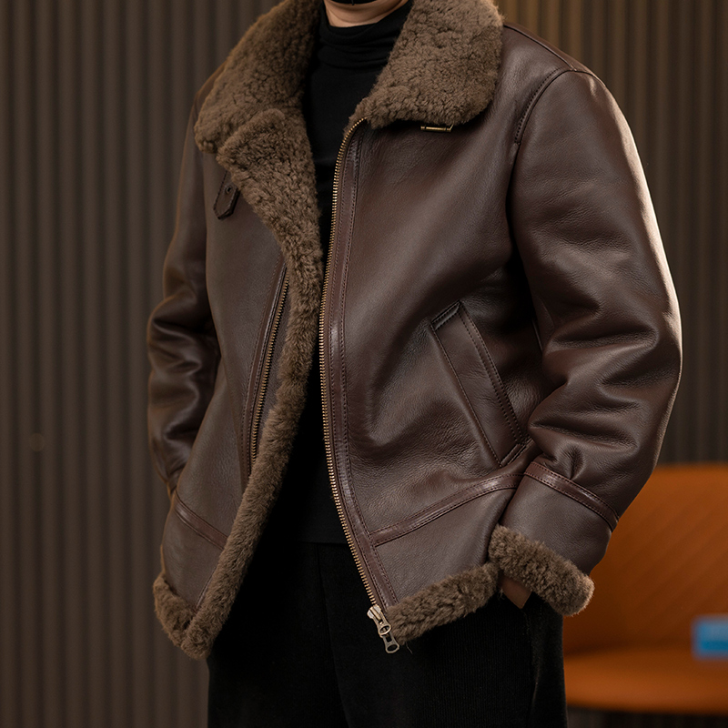 新款托斯卡纳小羔羊皮毛一体男冬季保暖厚时尚B3经典机车外套防风
