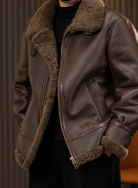 新款托斯卡纳小羔羊皮毛一体男冬季保暖厚时尚B3经典机车外套防风