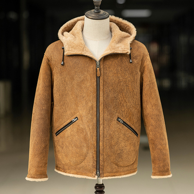 冬季厚皮毛一体连帽商务休闲