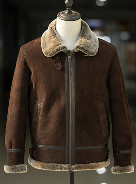 新款原生态羊皮毛一体男冬季厚B3飞行夹克时尚简约真毛羔羊外套