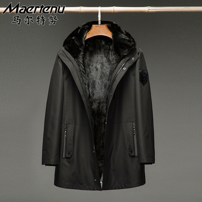 断码整皮水貂内胆派克服男动厚保暖外套大衣中长款连帽貂皮休闲