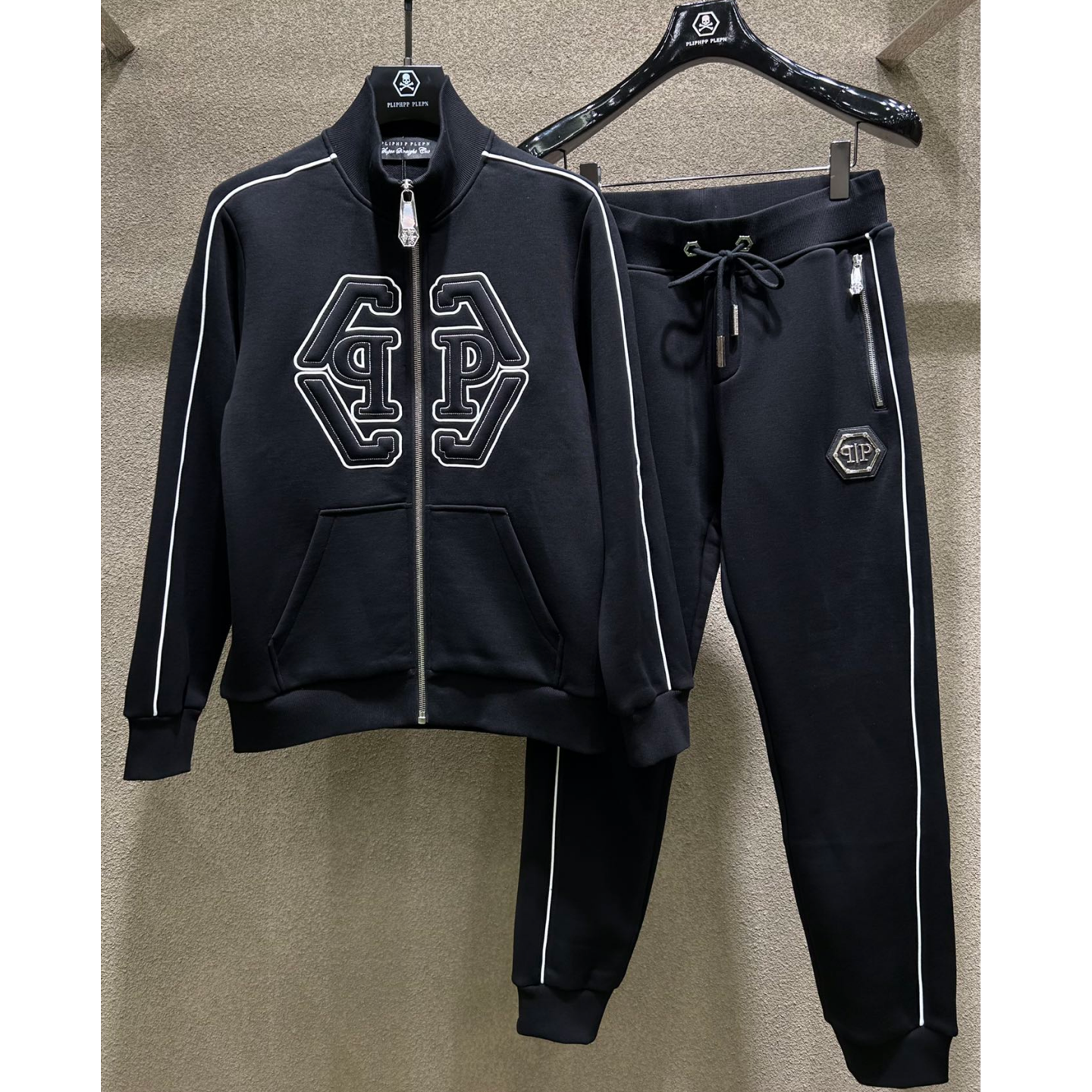 2025秋冬新款潮牌男装PP轻奢双P纯棉休闲运动卫衣卫裤套装两件套