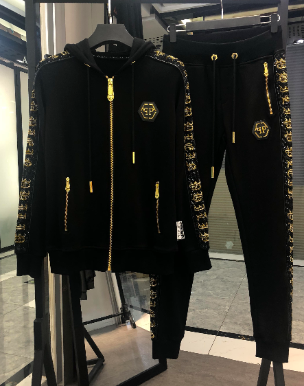 秋冬卫衣套装男重工字母烫金钻潮流连帽开衫卫裤2件休闲运动套装