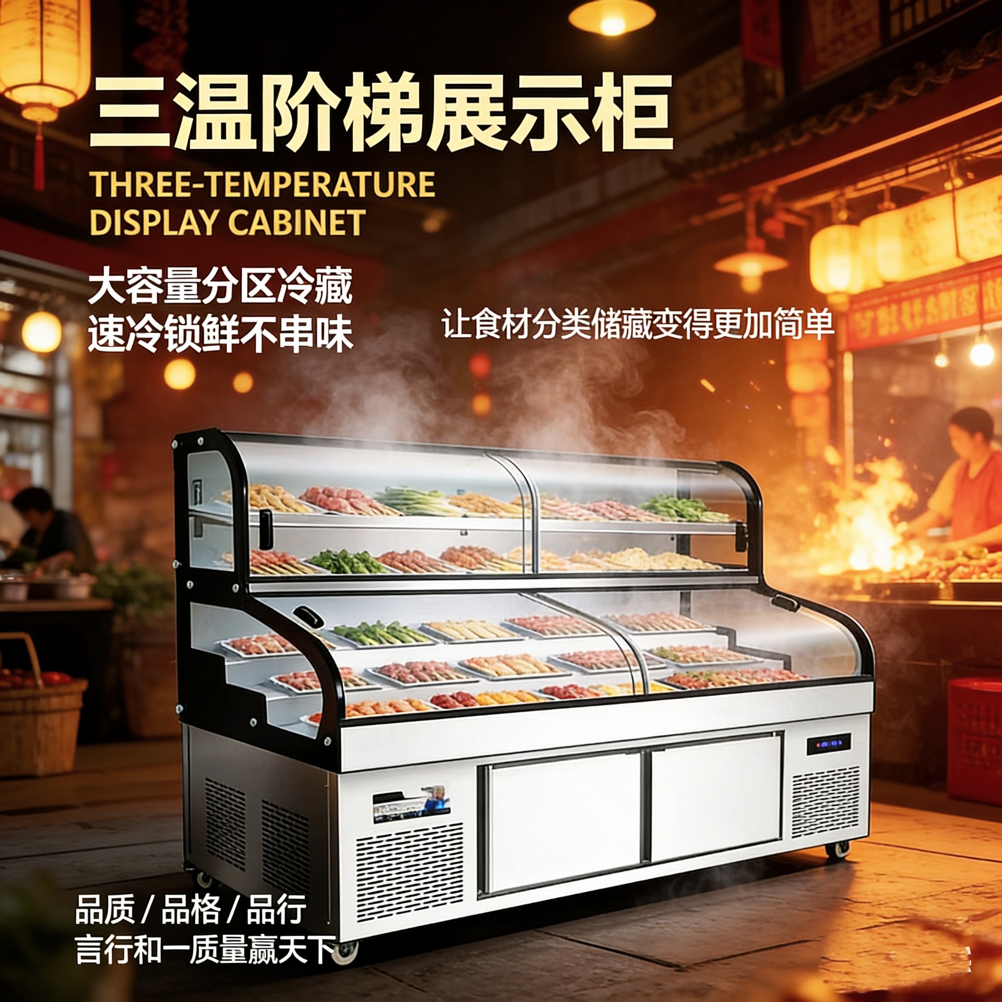 鼎盛三温五六阶梯展示柜冰台商用熟食凉菜点菜柜冷藏海鲜烧烤冰箱