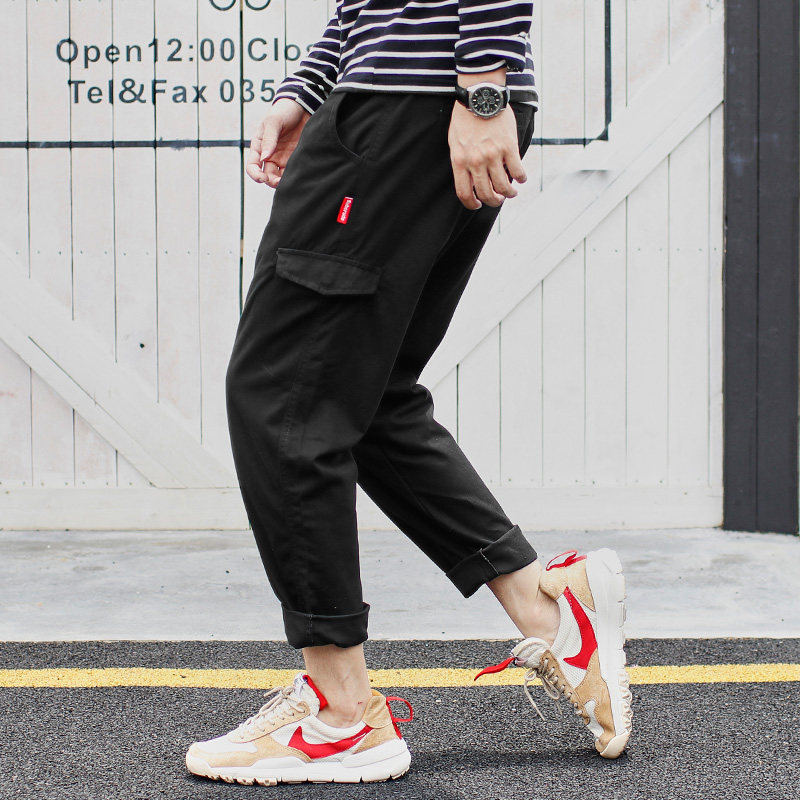 潮牌秋冬工装裤男 ulzzang简约小脚休闲裤 弹性裤腰九分裤潮布裤在类目 男装, 休闲裤中 - 来自Buy2taobao.com提供专业的淘宝代购服务