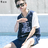 圣诺菲中性速干温泉学生胖t大码 运动宽松保守t束胸泳衣 短袖