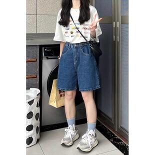 胖mm宽松显瘦复古直筒中裤 大码 ins潮 女春夏2023新款 五分牛仔短裤