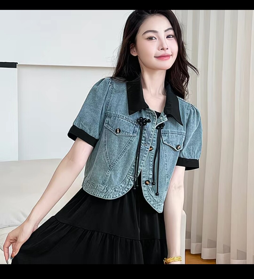 牛仔短外套套装裙女夏2025年夏季新款牛仔外+背心裙两件套 包邮