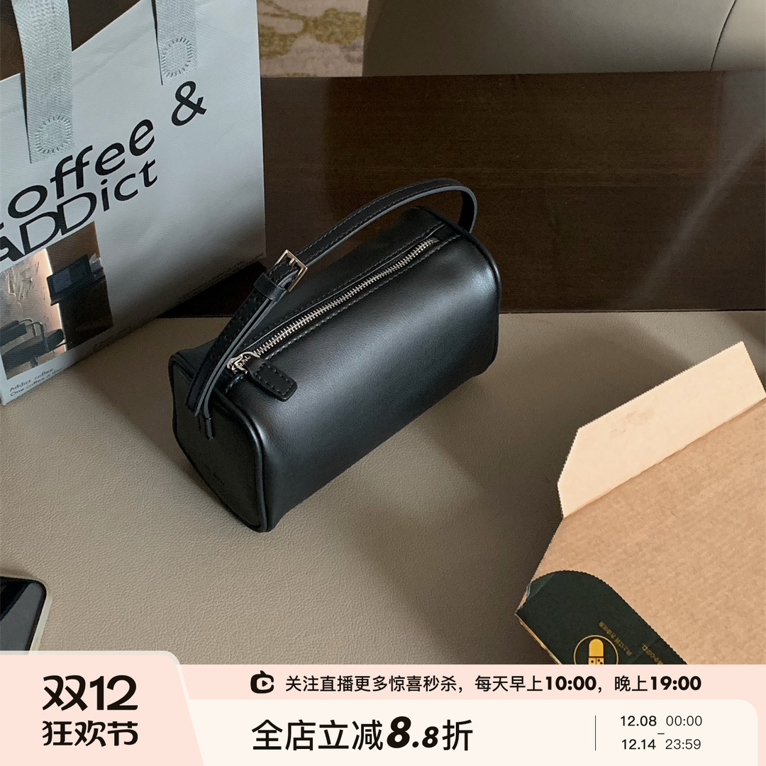 真皮牛皮90s迷你简约手拎圆筒包