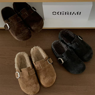 三色一脚蹬包头勃肯鞋 SHINE 真皮牛皮反绒 复古金属扣 人手bi入