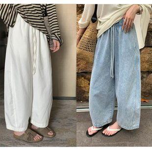 轻解构分割抽绳松紧腰九分弧形棉质企鹅牛仔裤 SHINE 定制面料