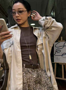 SHIEN 早秋新品 复古老钱风 多口袋设计 翻领休闲 两色长袖衬衫