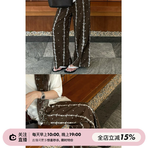 松紧腰抽绳亚麻九分休闲裤