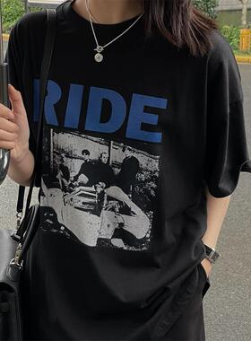 SHINE 店主自留 疯狂打call  黑色撞色印花 休闲宽松 短袖T恤