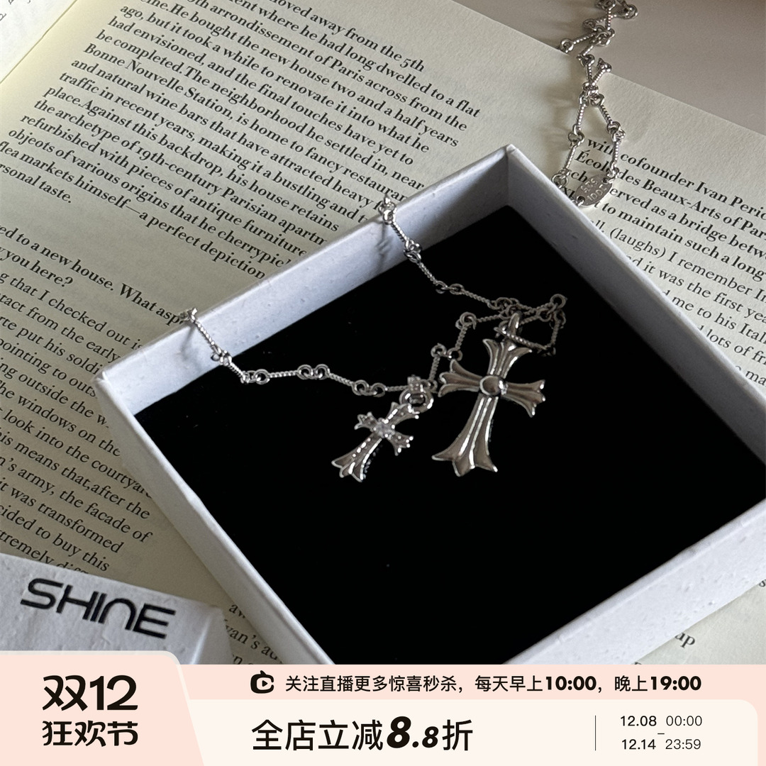 双十字架辣妹两色锁骨链项链